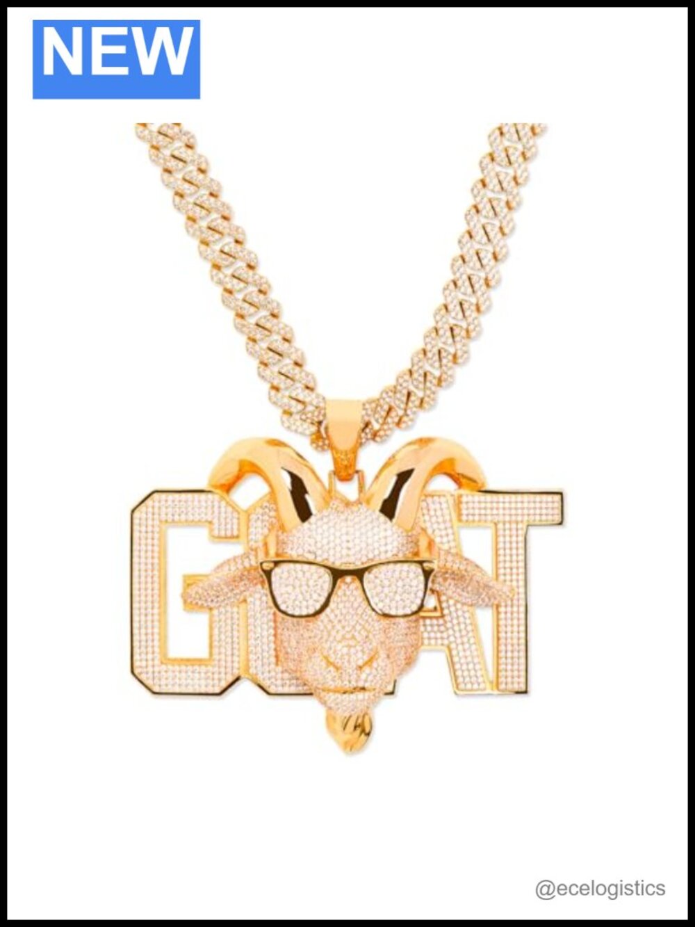 GOAT Gold Pendant Cuban Link Necklace CZ Bling Hip Hop